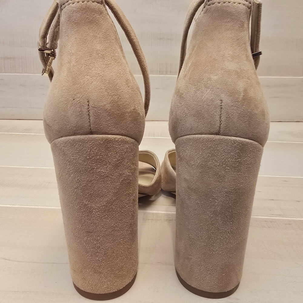 {10} Sam Edelman Yancy Block Heel Ankle Strap Sandal in Golden Caramel Suede - Picture 7 of 14
